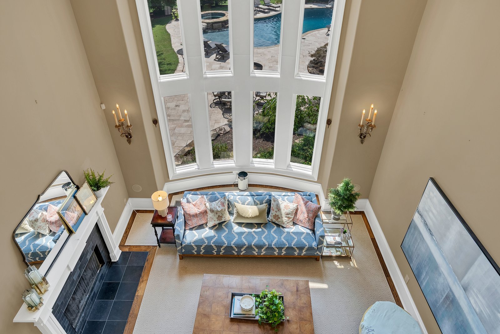 A two storey great room seen from the landing above